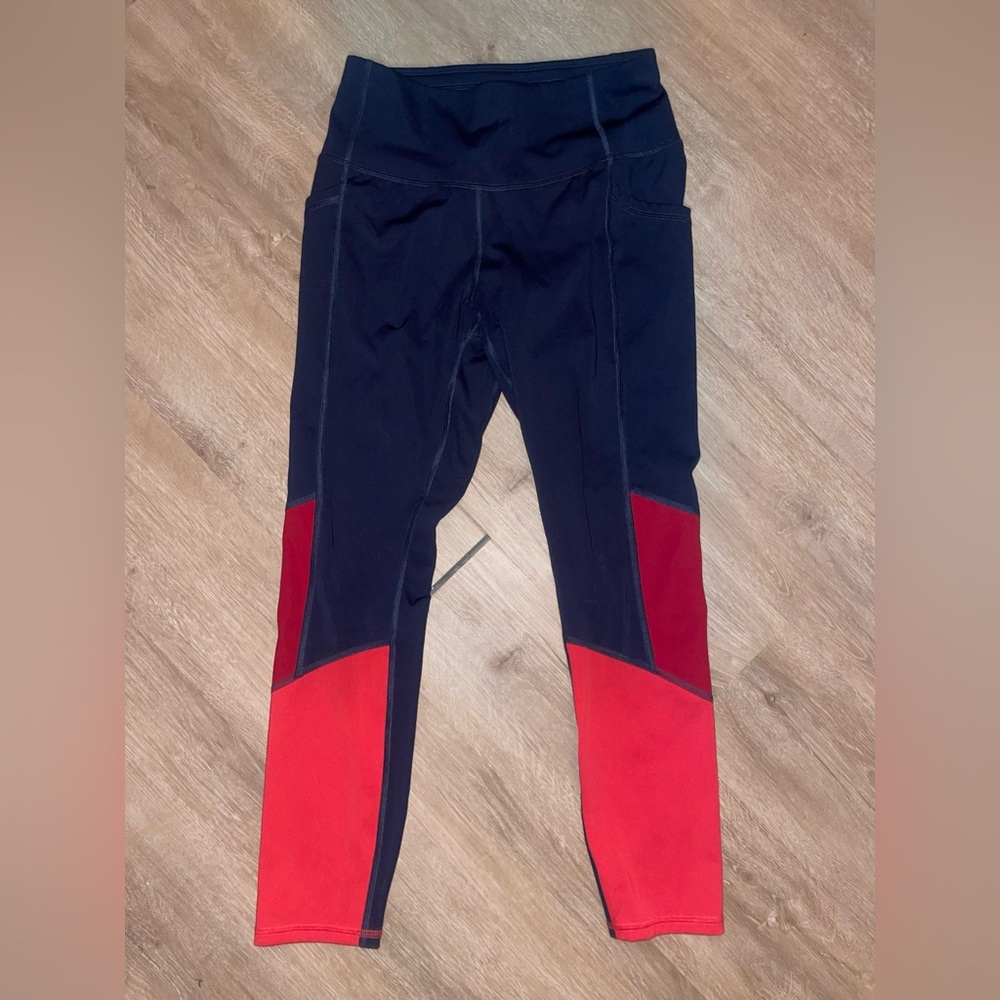 All In Motion Small Navy & Coral Red Color-block Athletic Leggings